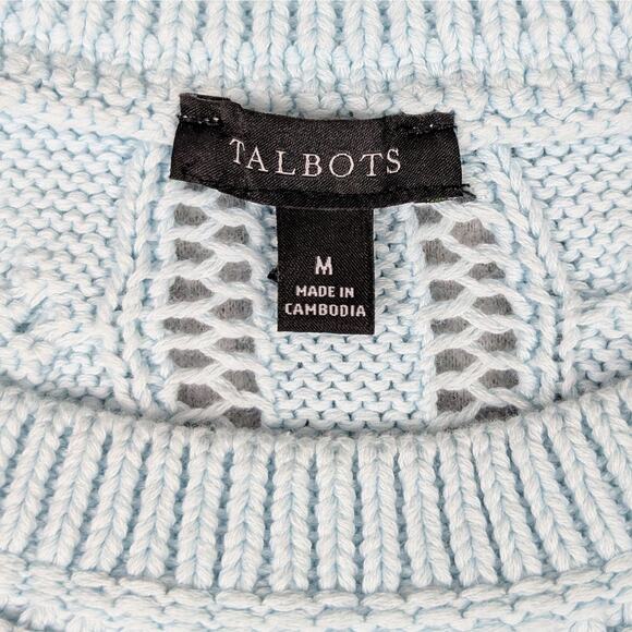 Talbots Open Knit Cable Crewneck Sweater Womens M Light Aqua Mint Coastal Preppy - Picture 6 of 11